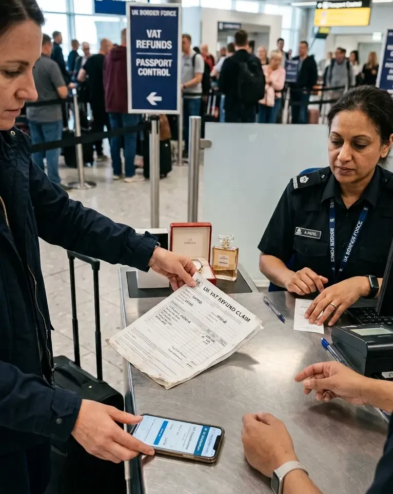 UK VAT refund customs check with receipts and VAT refund form